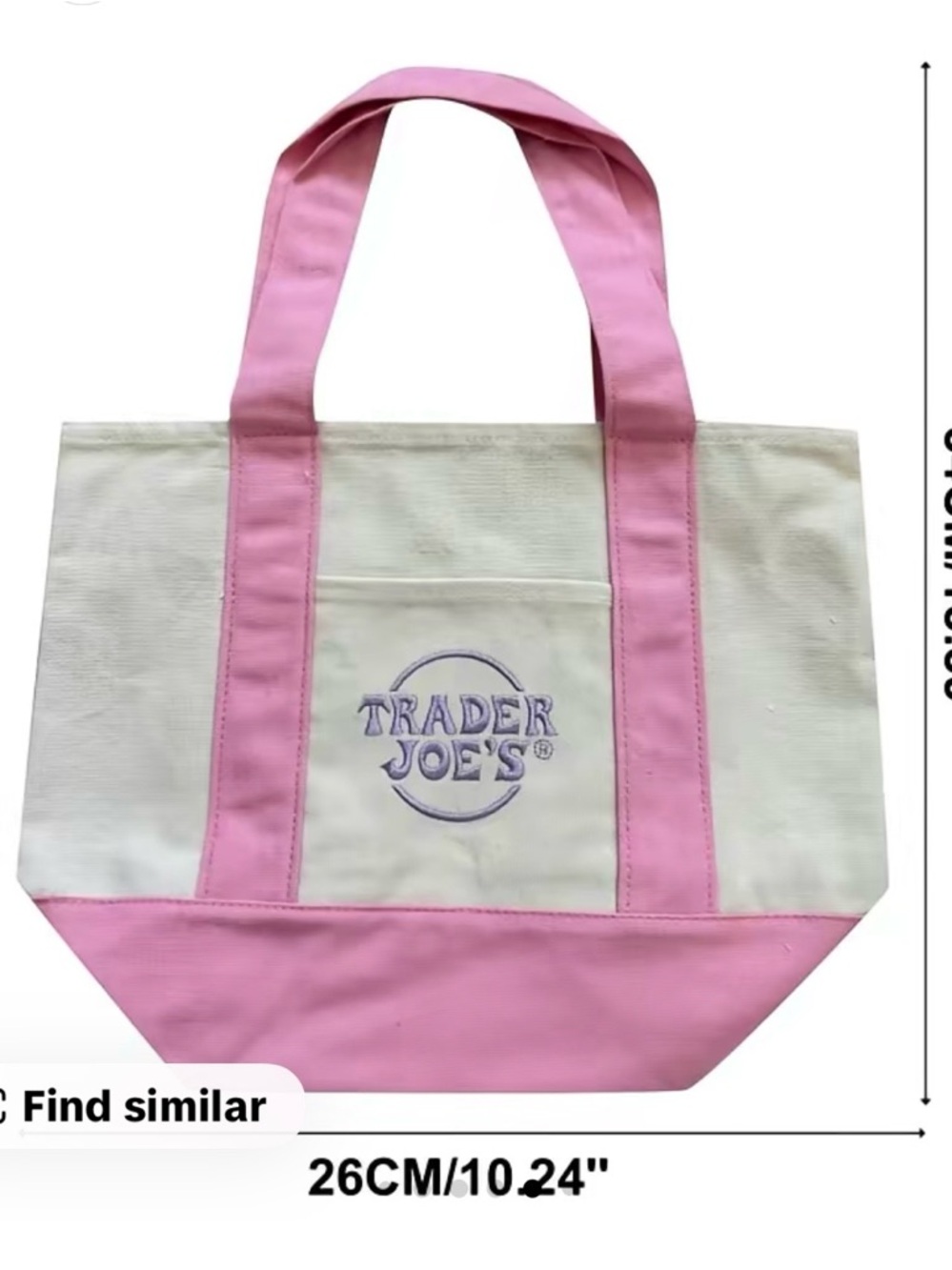 Trader Joe's White Tote with Teal Handles - Picture 5 of 5